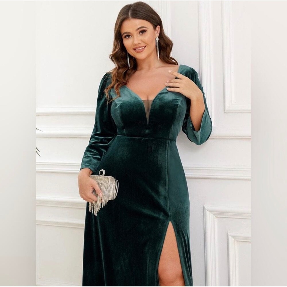 Ever Pretty green velvet maxi dress size US 18 gala wedding holiday